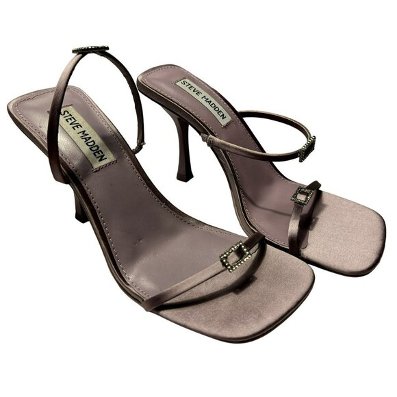 Steve Madden Aislinn Lilac Satin Strappy Rhinestone Detail Slip-On Sandals 6.5M - Picture 11 of 11